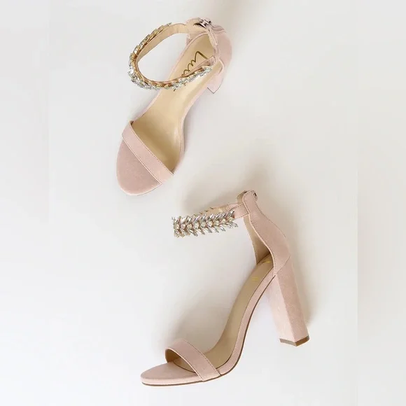 NWT Lulus Mylan Light Nude Suede Ankle Strap Heels SZ 8.5 - Picture 3 of 5